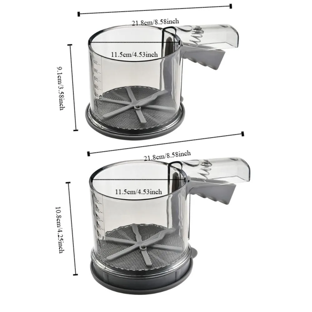 Baking Tool Handheld Semi-automatic Flour Sieve Manual with Scale Icing Strainer Plastic Long Handle Flour Filter Cake