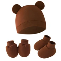 1 Set Newborn Beanie Cap with Anti Scratch Mitts and Foot Covers Warm Bonnet Cotton Bonnet Hat Toddlers Shower Gift 3