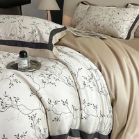 Parure de lit en Lyocell Eucalyptus, doux et soyeux, rafraîchissant, Double, Queen, King, fleurs, imprimé, housse de couette, drap de lit, taies d'oreiller, 4 pièces, été 4