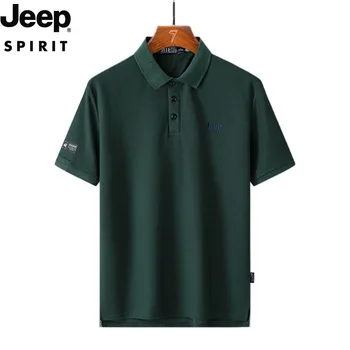 JEEP SPIRIT-남성 코튼 반팔 폴로 셔츠, 여름 단색 폴로 넥 슬림핏 캐주얼 비즈니스 편안한 통기성 티셔츠