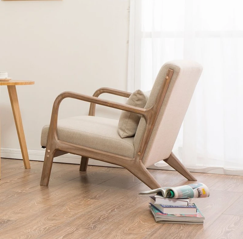 Lazy Sofa Nordic Single Sofa Chair Simple Balcony Home Fabric Milk Tea Shop Solid Wood Leisure Sofa Sofas for Living Room Sofas