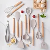 12pcs Set of Multi-color Silicone Wooden Handle Kitchenware Set Non Stick Pot Spatula and Spoon Cooking Utensils, Heat-resistant 2