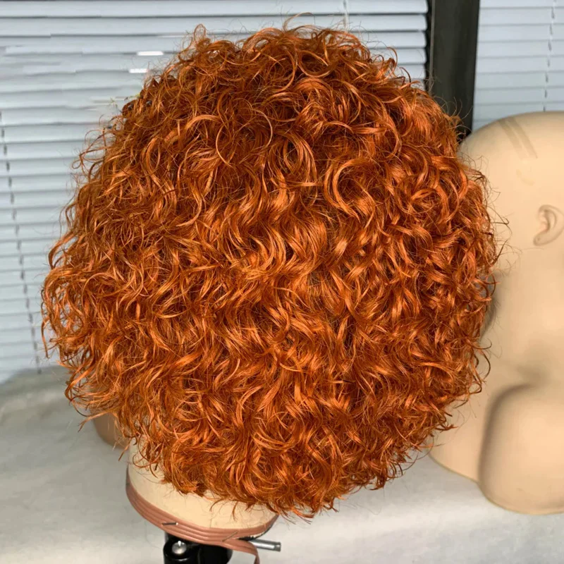 Short Curly Pixie Cut Wig Human Hair Lace Front 13x1 Transparent Lace Frontal Wig Honey Blonde Deep Water curly Human Hair