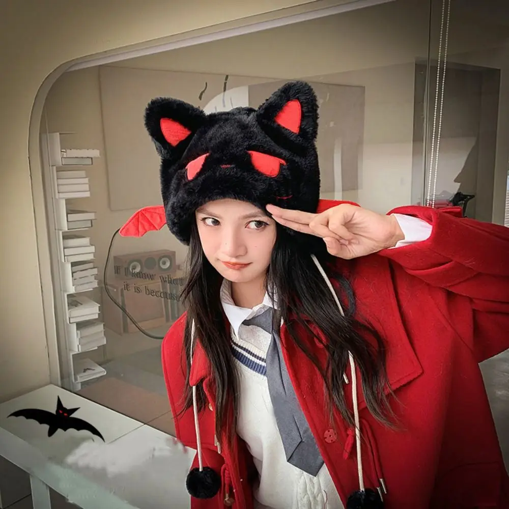 

Warm Winter Hat Lei Feng Hat Cute Little Devil Cat Ears Hat Soft Ear Protection Bucket Hat Women