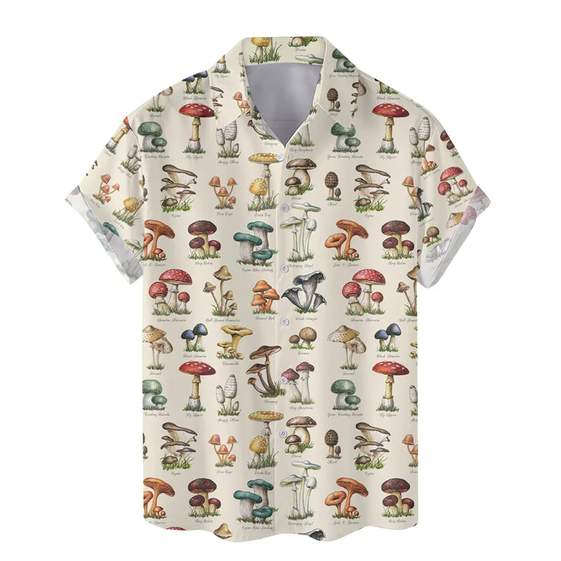 thumbnail image 1 of Camisa hawaiana con estampado 3D de hongos coloridos para hombre, camisas de vacaciones de verano con solapa abotonada, camisa de manga corta para playa urbana, ropa Aloha, 1 of 5