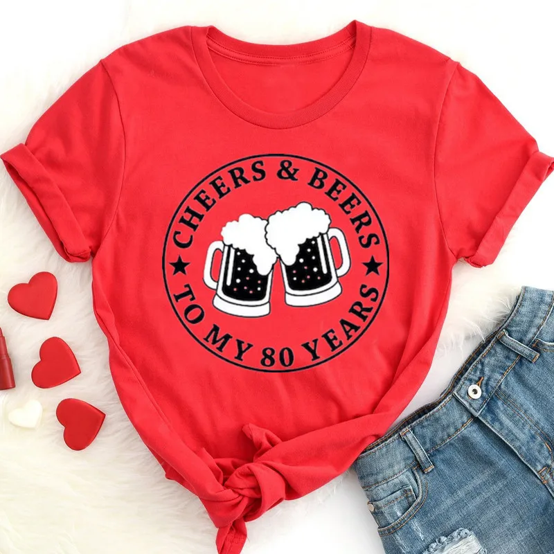 

Personalized Birthday Shirt 80th Birthday Gift Beer Lovers Bday 100%cotton Shirt Custom Age Day Cheers And Beers To My Year Old