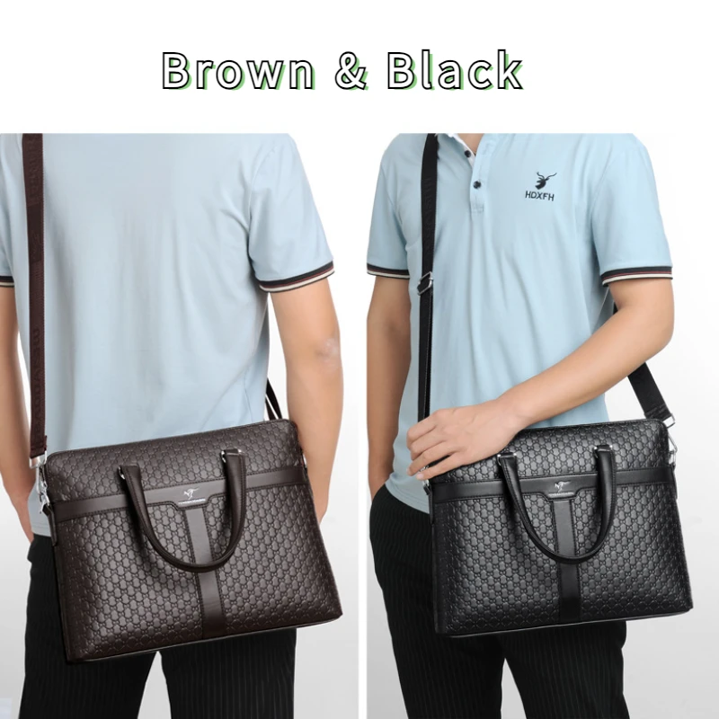 Fashionable embossed briefcase Waterproof men's handbag 14-inch pu leather laptop bag for men work  office bags for men