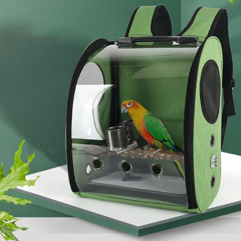 Parrot Backpack Carriers Bag Pet Bird Bubble Backpack Transparent Travel Cage with Stand Perch Cup for Travel Hiking Use 5