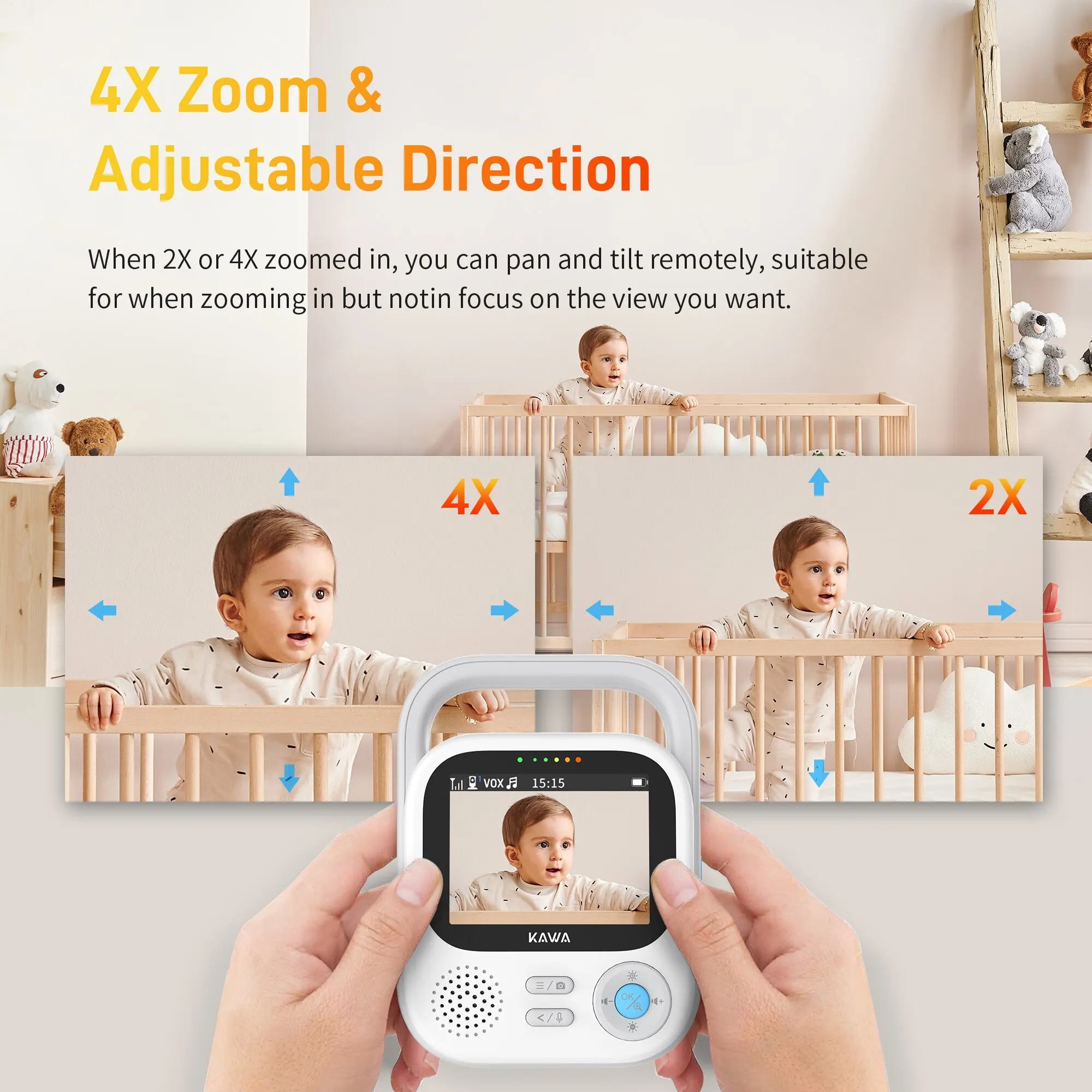 Baby Camera wireless baby monitor video baby monitor with Monitor KAWA 2K HD Electronic Baby Surveillance Camera High Resolution Video 4X Zoom Monitor TF Card Recording