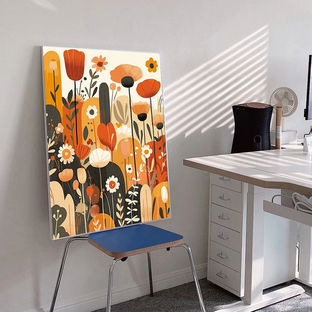 RUOPOTY-Peinture par numéros avec cadre, pour maire intérieur, plante simple, jaune vert, décoration murale encadrée, art moderne, cadeaux 4