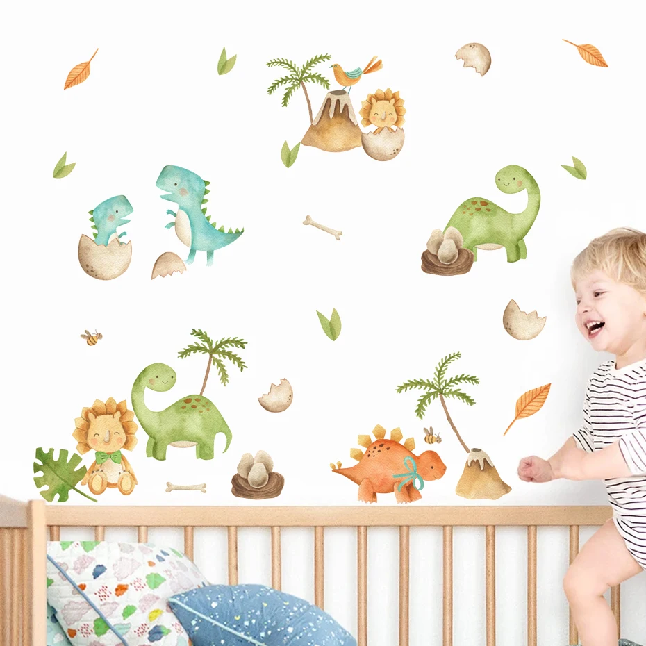 

Cartoon Cute Dinosaurs Baby Leaves Watercolor Wall Sticker Nursery Removable Vinyl Wall Decals Mural Boys Kids Room Home Decor