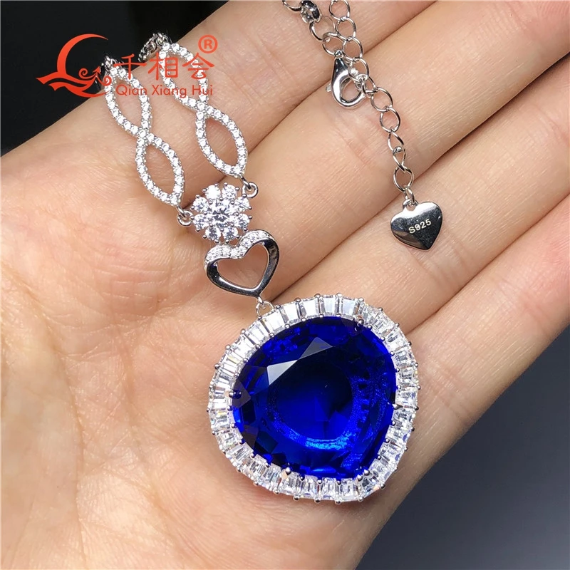 

S925 silver Fashion luxury Wedding Necklace Jewelry Blue Crystal Titanic Heart of Ocean Love Forever Pendant Necklace party