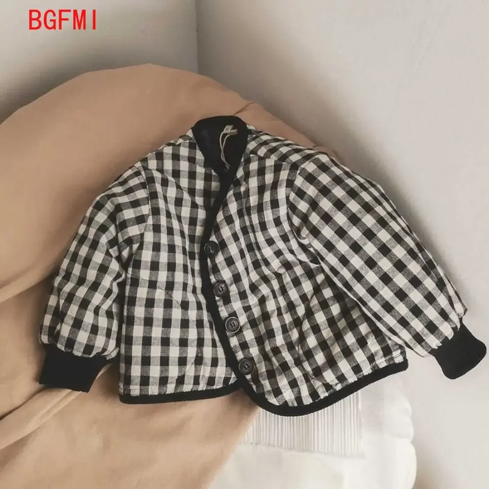 Korean Autumn Winter Children Long Sleeve Warm Jacket Casual Girls Lattice Coat Boys Fleece Jacket Infant Clothes
