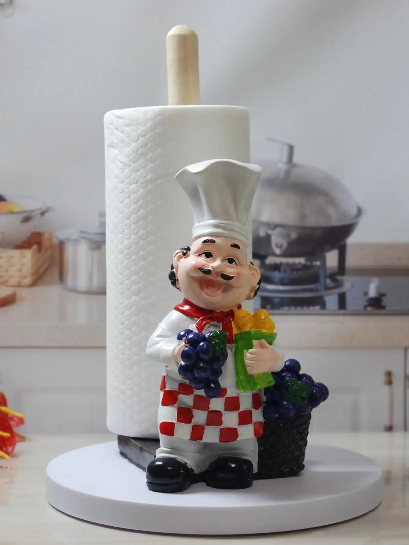 1pc Chef Holding Grapes Paper Towel Holder Decor Best Kitchen Decor