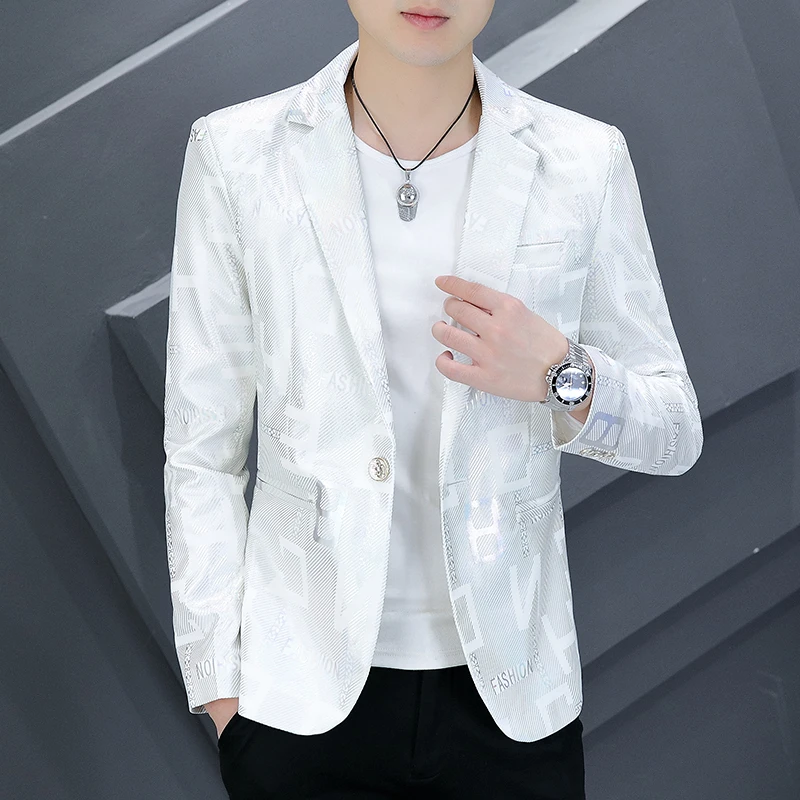 Men's Letter Printing Slim Fit Blazers High Quality Fashion Casual Groom Formal Dress Suit Jacket Blazers Brand Men's Clothing