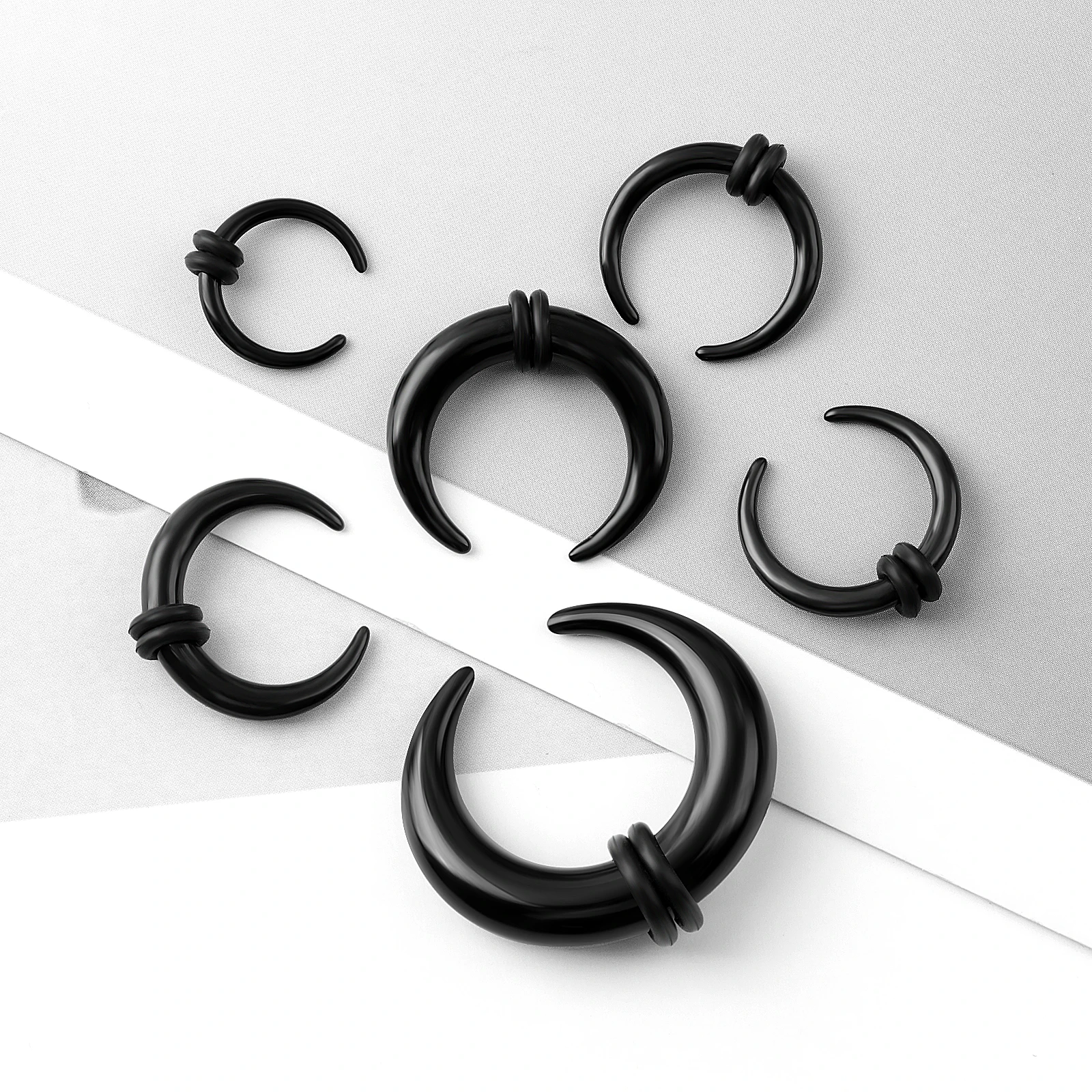 Acrylic Buffalo Horn Earrings Ear Plugs Tunnels Taper Ear Expender Stretcher O-Rings Black Punk Piercing Jewelry 1Pair
