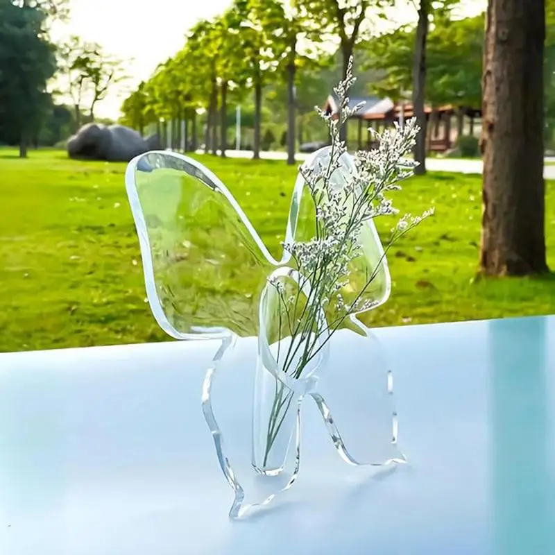 Acrylic Butterfly Vase Desktop Decoration Butterfly Flower Planter Simple Style Transparent Vase Butterfly-Shaped Flowers Vase 5