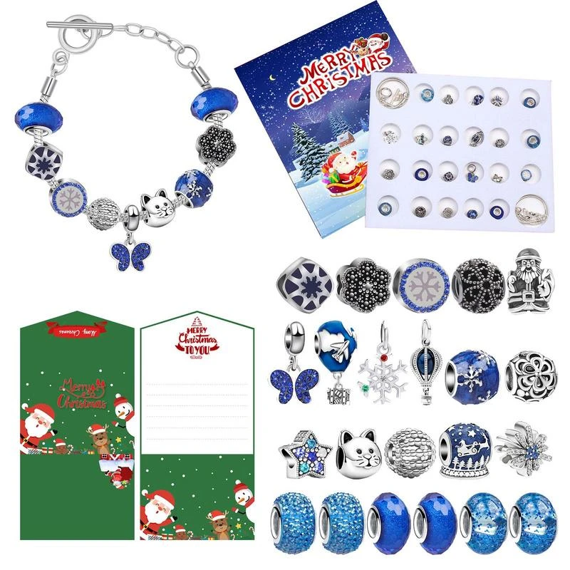 Charm Bracelet Advent Calendar Bracelets Set Blue Series Xmas Countdown Calendar  Jewelry Christmas Themed Diy Bracelets - Advent Calendars - AliExpress