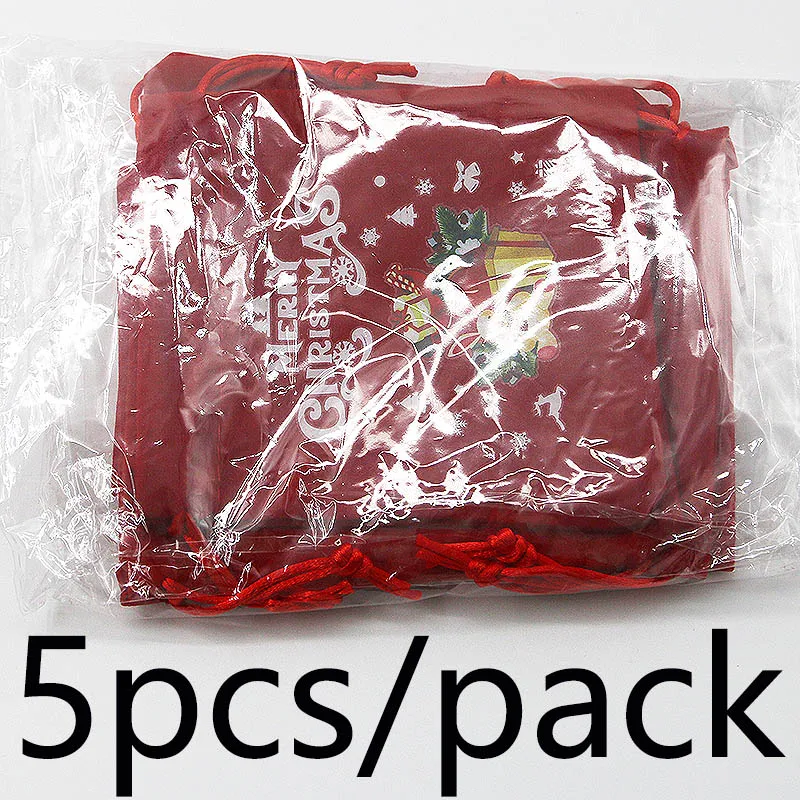 (5 Pieces/bag) 10*12cm Christmas Ornament Gift Bag Velvet Candy Bags Cartoon Cute Pattern Apple Bag Storage Package