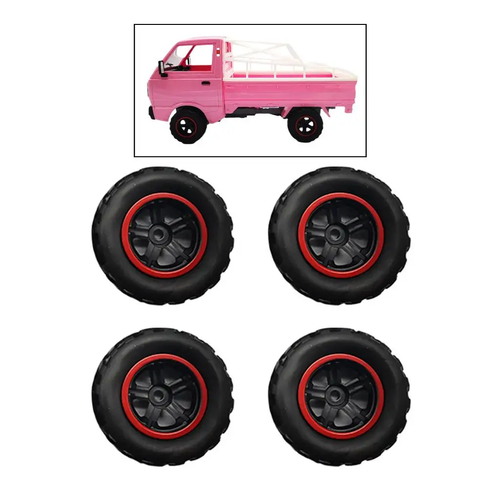 4Pieces RC Car Hub Wheel Rim &Tires for WPL D12 RC Replacements Accessories