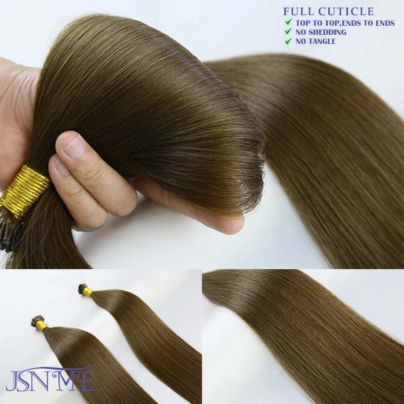 JSNME High Quality I Tip Real Human Hair Extensions Keratin Natural Hair Extension Straight Pre Bonded Stick Tip 1g/Strand