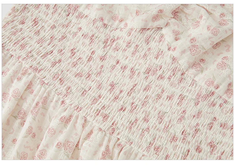 Ruffled Hem Chiffon Mini Skirt Women Floral Print Short Dress New Square Neck Waist-drawing Romantic Dress