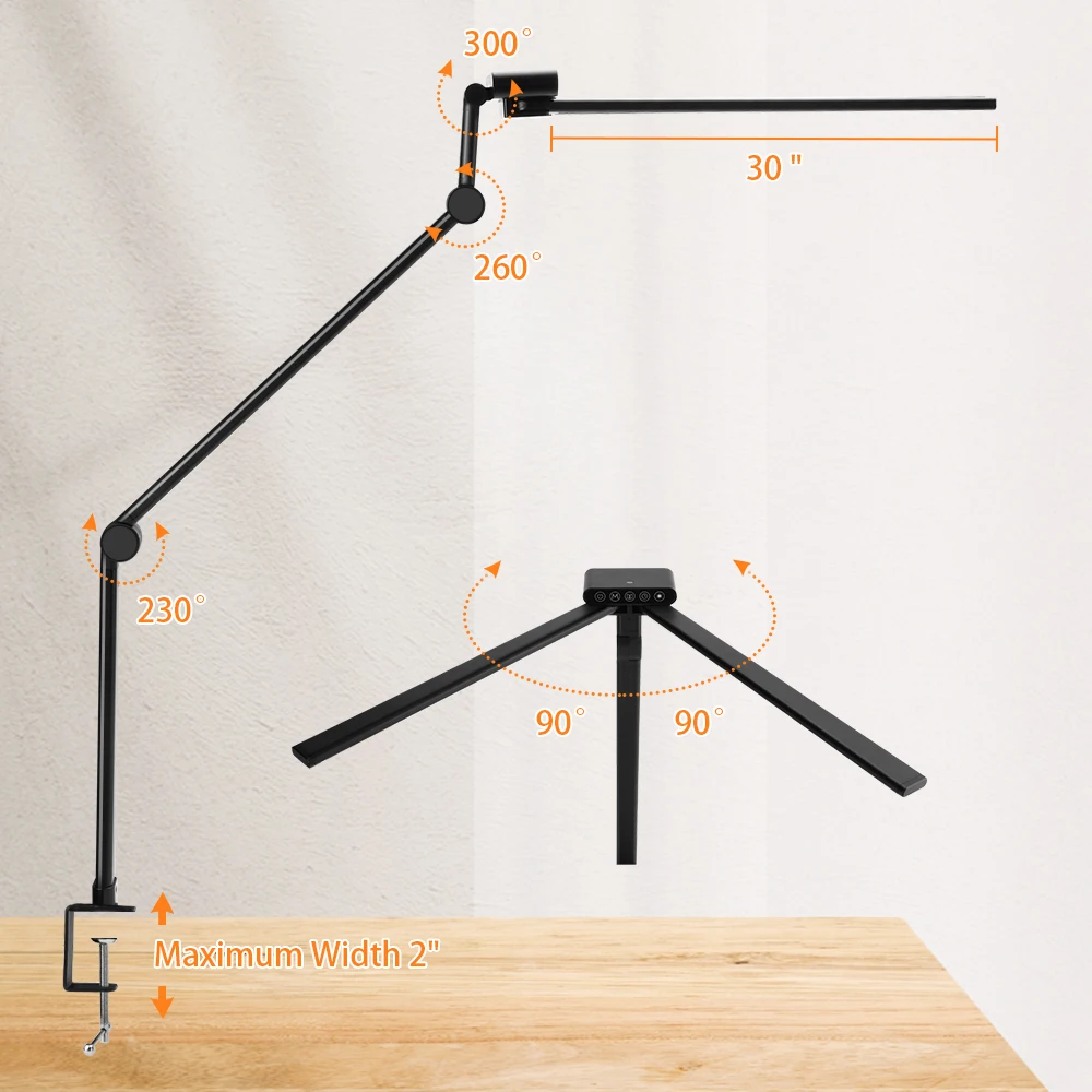 24W Double Head Desk Lamp with Clamp Led Desk Lights for Home Office 4 Brightness 4 Color Auto Dimming Task Lamp 6