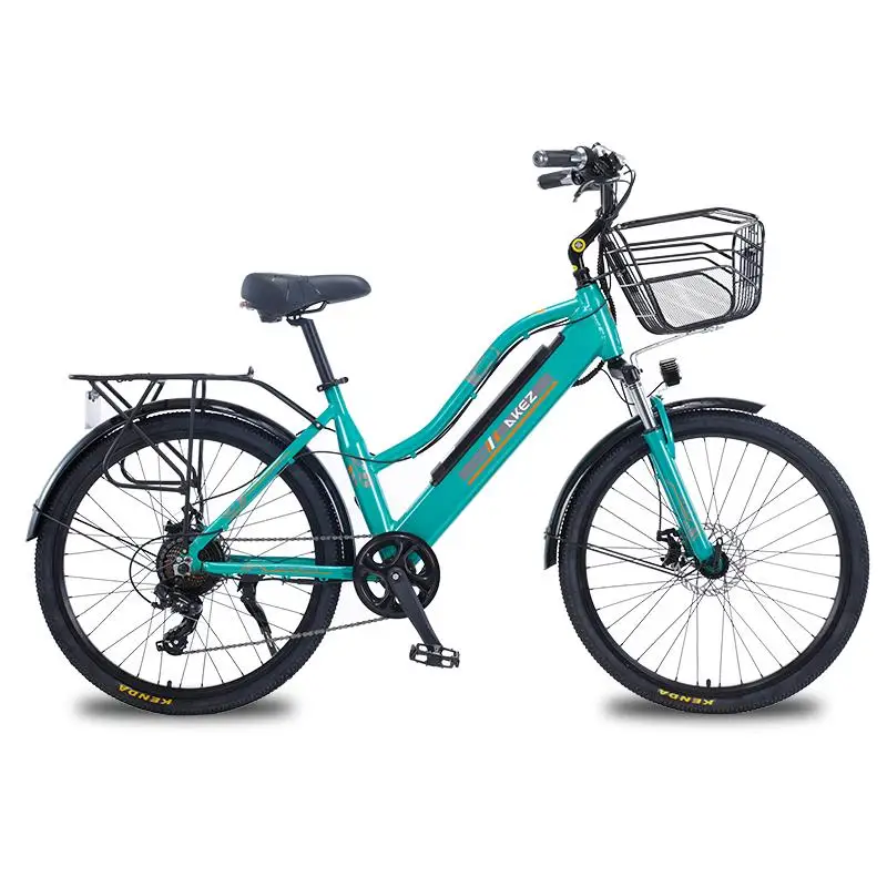 26 Inch Electric Mountain Bicycle For Adults Ladies 36V Family Two Wheels Electric Bicycle With Basket Battery Removable