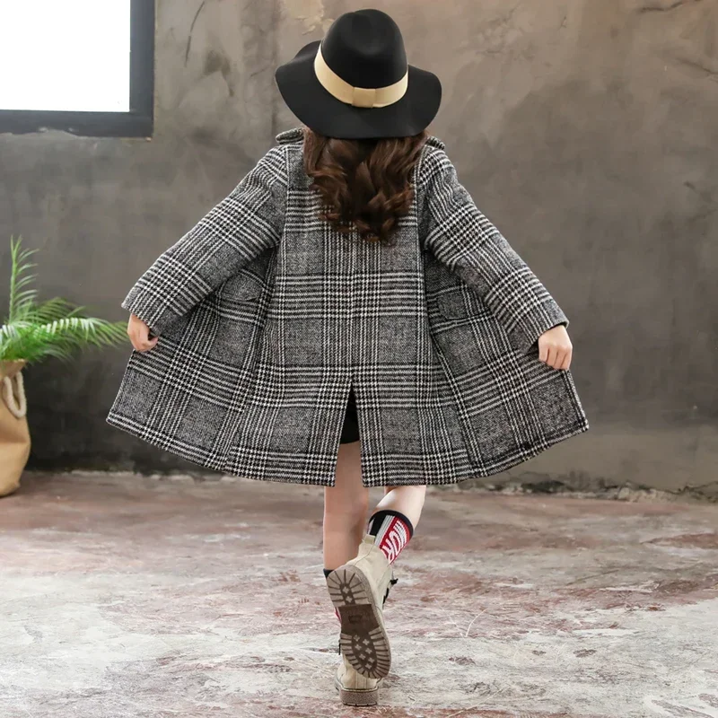 Girls' Plaid Woolen Winter Coat 4