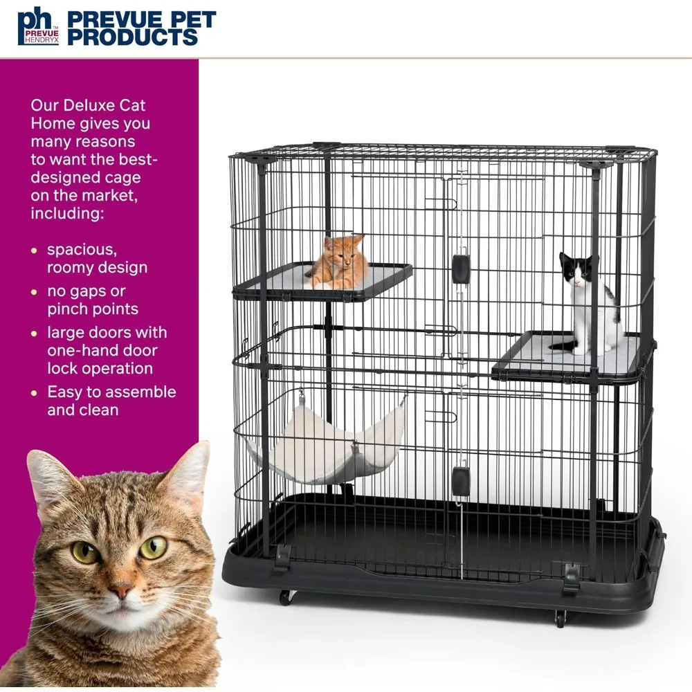 Elevated Multi-Level Cat Habitat, Black, Supports 39 LBS