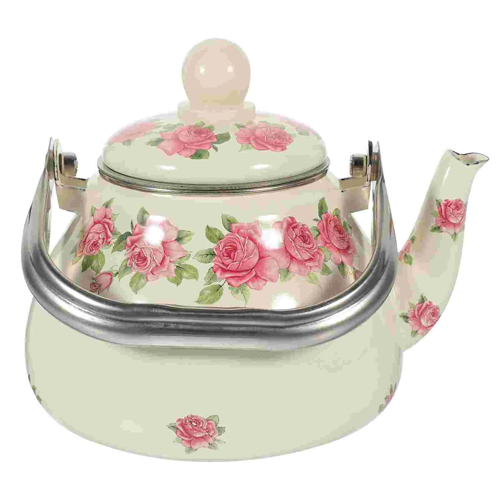 

Enamel Tea Kettle Retro Gas Teapot Water Heating Flower Coffee Pot Water Boiling Kettle Strainer Stovetop Home Kitchen