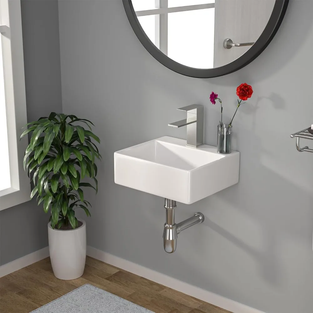 Bathroom Furniture Wall Mounted Hanging Small Container Sink Dresser Sink With Faucet Holes Sinks Fixture Home Improvement 3