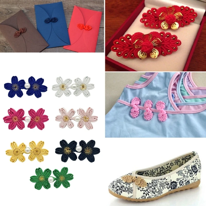 7 Colors Chinese Handmade Cheongsam Parts Cotton Cherry Blossom Buttons Creative Clothing Decorative Accessories for Women Girls