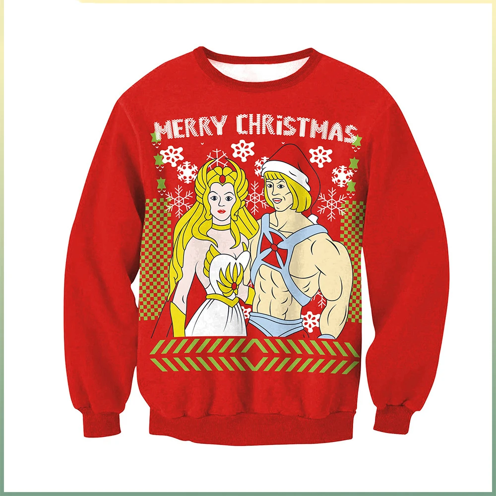 2024 Digital Printing Round Neck Sweater Women New Christmas Clothing Couple Tops Women