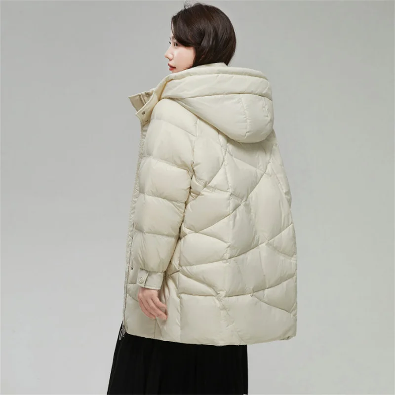 High Quality Medium To Long Size Down Coat For Women's Korean Version 90 White Duck Down Winter Jacket For Women's C27