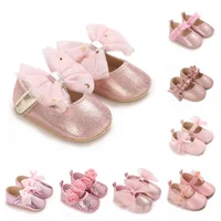 Spring And Autumn Bow 0-18 Months Newborns Wearing Outward Walking Shoes With Durable Soft Sole And Non Slip Princess Shoes