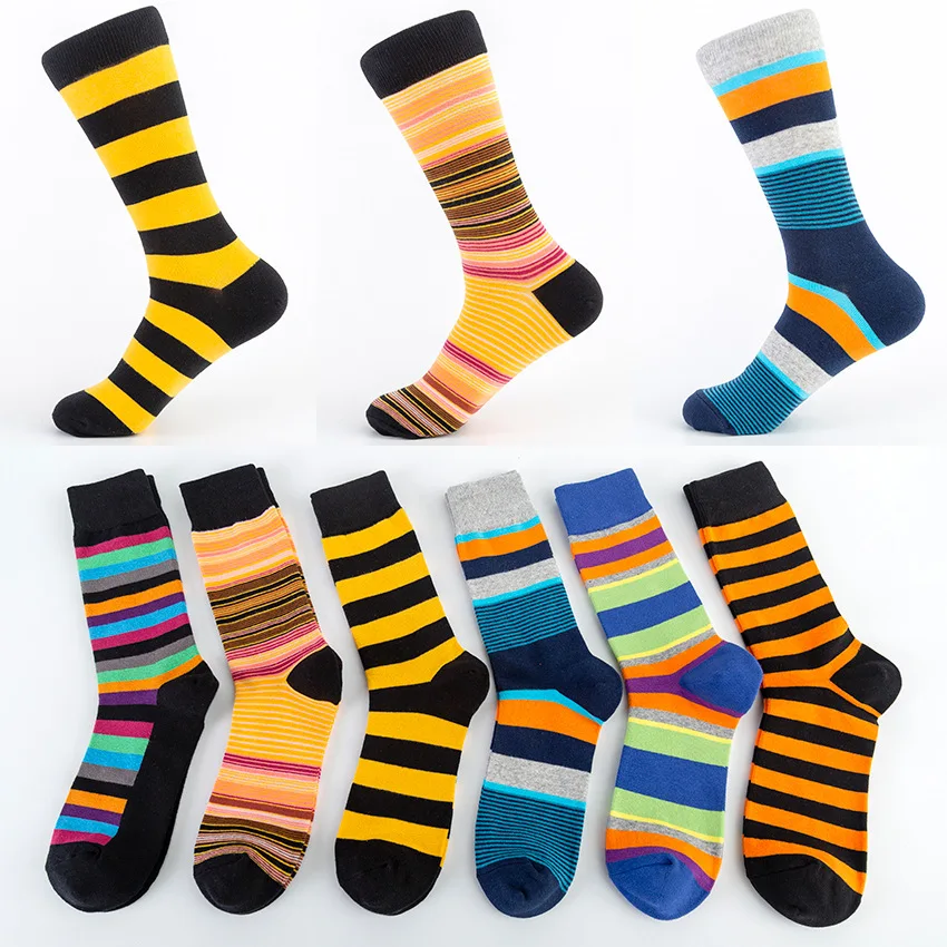 1PairsCreativeWomensSocksFashionHarajukuYellowStripeCasual