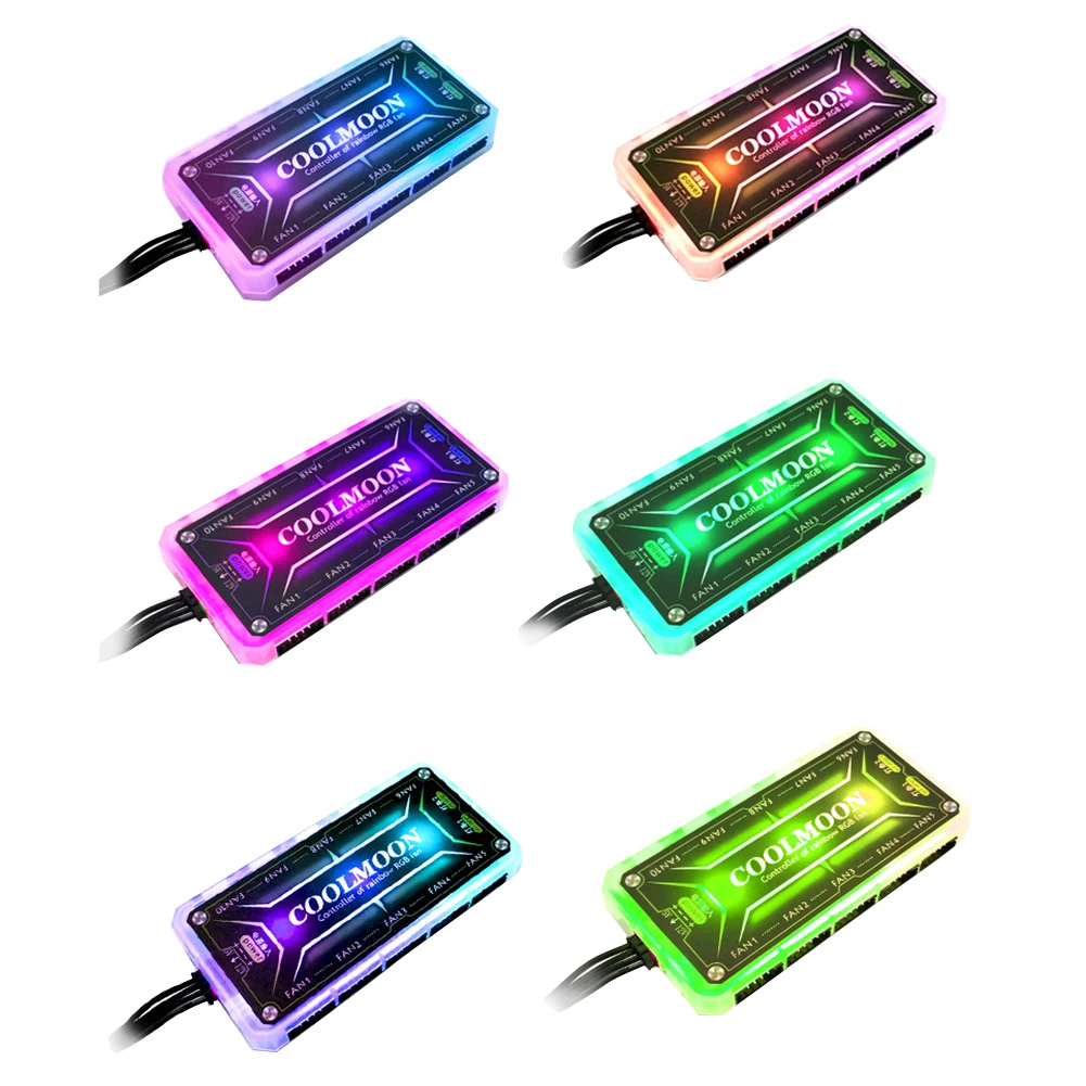 COOLMOON RGB Remote Controller DC12V 5A LED Color Intelligent Controller With 10pcs 6-pin Fan Port 2pcs 4-pin Light Bar Port