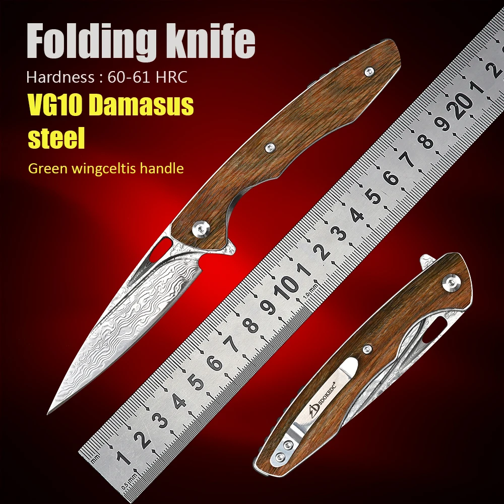 Vg10 Damaskus Blade Self Defense Tool Camping Utility Edc Pocket Knives Outdoor Tactical