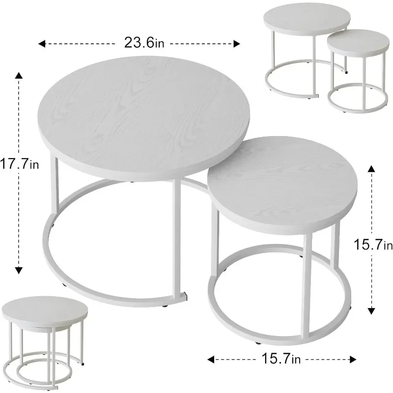 Nesting Coffee Table Round Side Table Set of 2 End Tables for Living Room Bedroom Balcony, Wooden Stacking Accent Coffee Tables 3