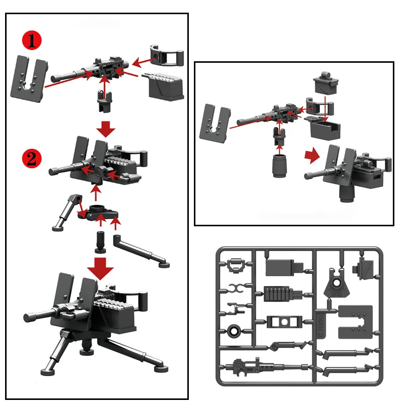 25/50/100/200Pcs WW2 Military Weapons Soldier Police Gangster SWAT Gun Mortar Building Blocks Figure Accessories Model Brick Toy 4