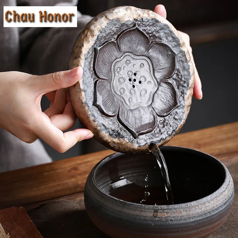 200ml Retro Lotus Ceramics Single Pot Handmade Gilt Iron Glaze Household Kungfu Teaset Hand Grasping Pot Drinkware Birthday Gift