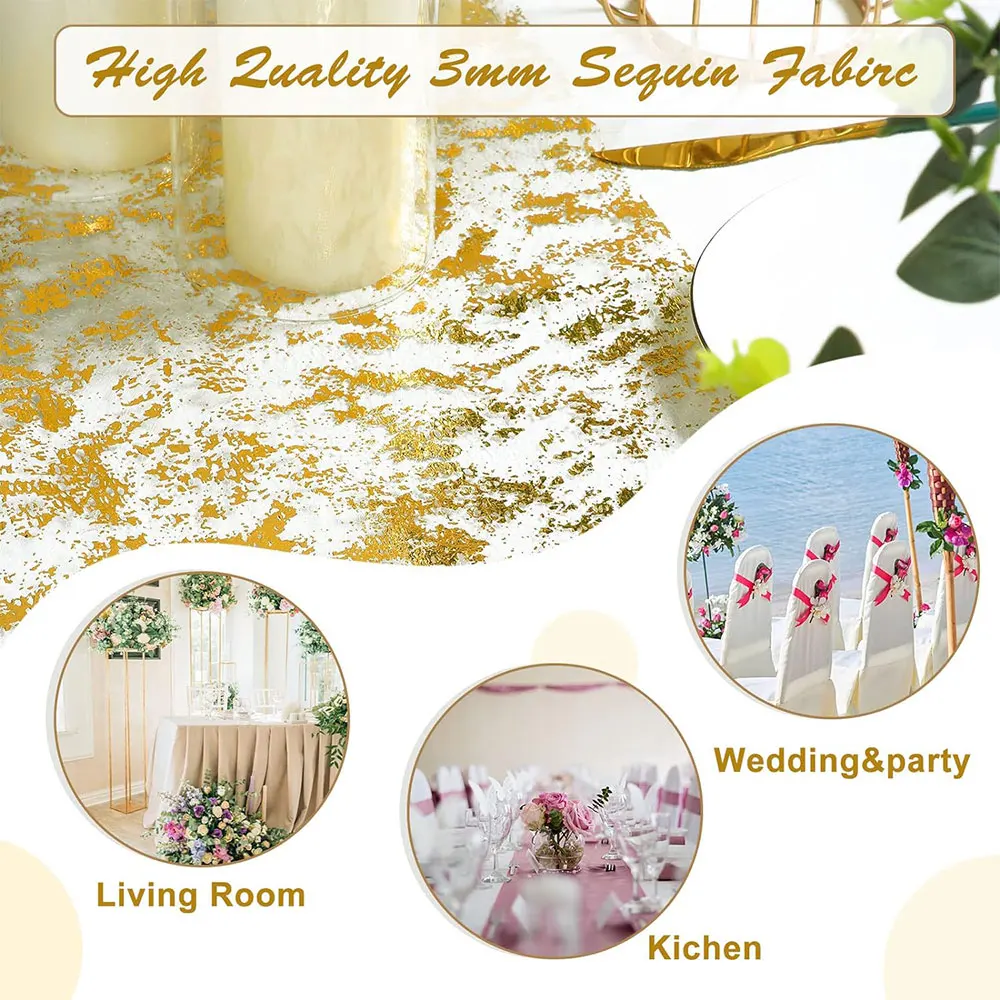 Glamorous Gold Glitter Table Runner - Elegant Mesh Sparkle Fabric for Events and Celebrations