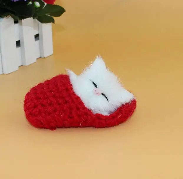 1pc Mini Cute Lifelike Sounding Shoe Kittens Cats Plush Toy Sleeping Cats Toy Kids Appease Stuffed Doll Birthday Gift Doll