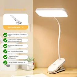 LED Clip - On Desk Lamp with Eye - Friendly Lighting, 360° Flexible Neck, USB Rechargeable & Plug - in, Dimmable for Bedroom, Study, Reading (WHITE)