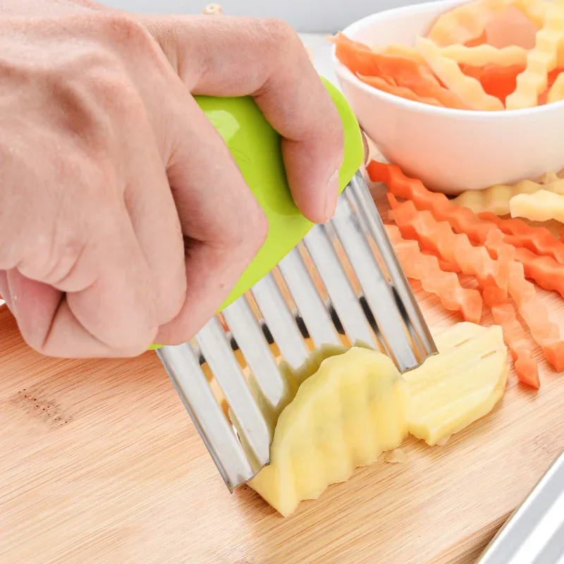 Chopper French Fries Maker Tool Stainless Steel Potato Chip Slicer Dough Vegetable Fruit Crinkle Wave Slicing Knife Fries Tools