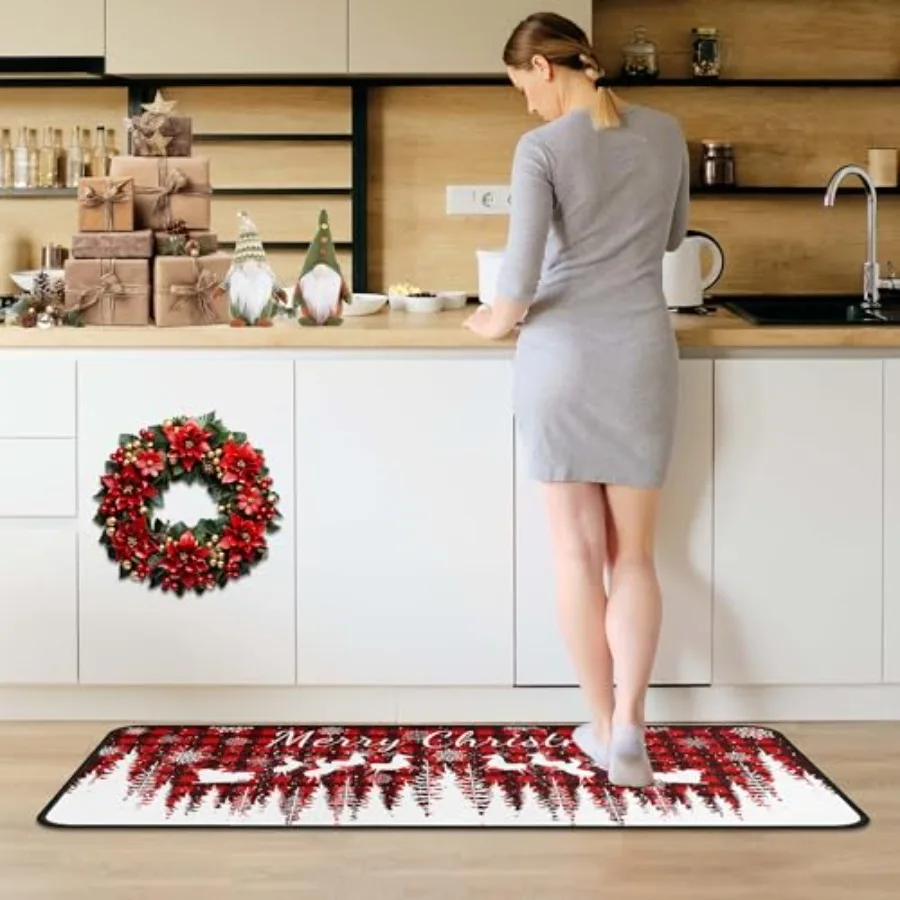 Buffalo Plaid Christmas Tree Kitchen Rug Set 3