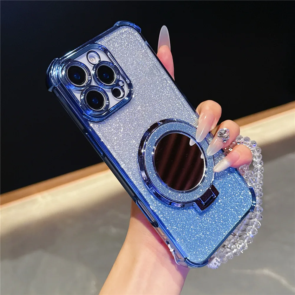 Elegant Crystal Bracelet Shockproof Mirror Case with Magnetic Holder