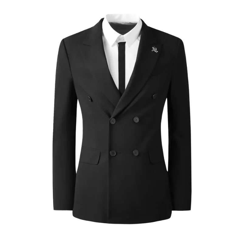

Minglu Black Blazer Men Luxury Double Breasted Flower Metal Brooch Male Fashion Slim Fit Party Man Plus Size 5xl