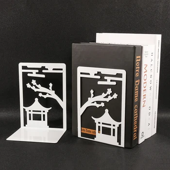 2 Pcs Color Chinese Style Gazebo Book Ends Heavy Book Stand for Parents to Child Gift Home Desk Offices Iron Book Ends Stationer 1